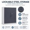 White & Grey Steel Storage Cabinet | Lockable, 2 Adjustable Shelves