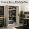 grey steel storage cabinet 140cm | 2 door lockable, 3 shelves