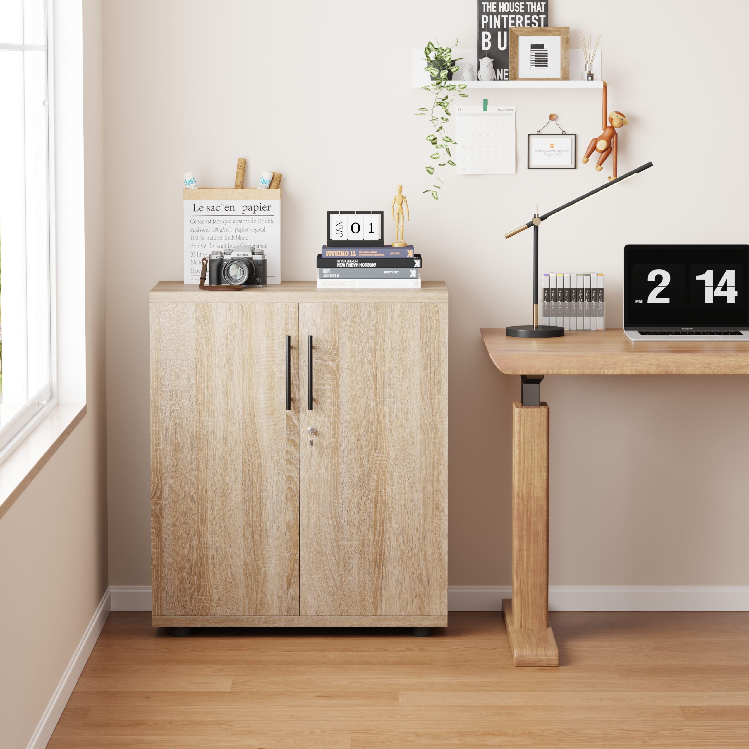 Sonoma Oak Storage Cabinet 89.5cm | 2 Door Lockable, 2 Shelves