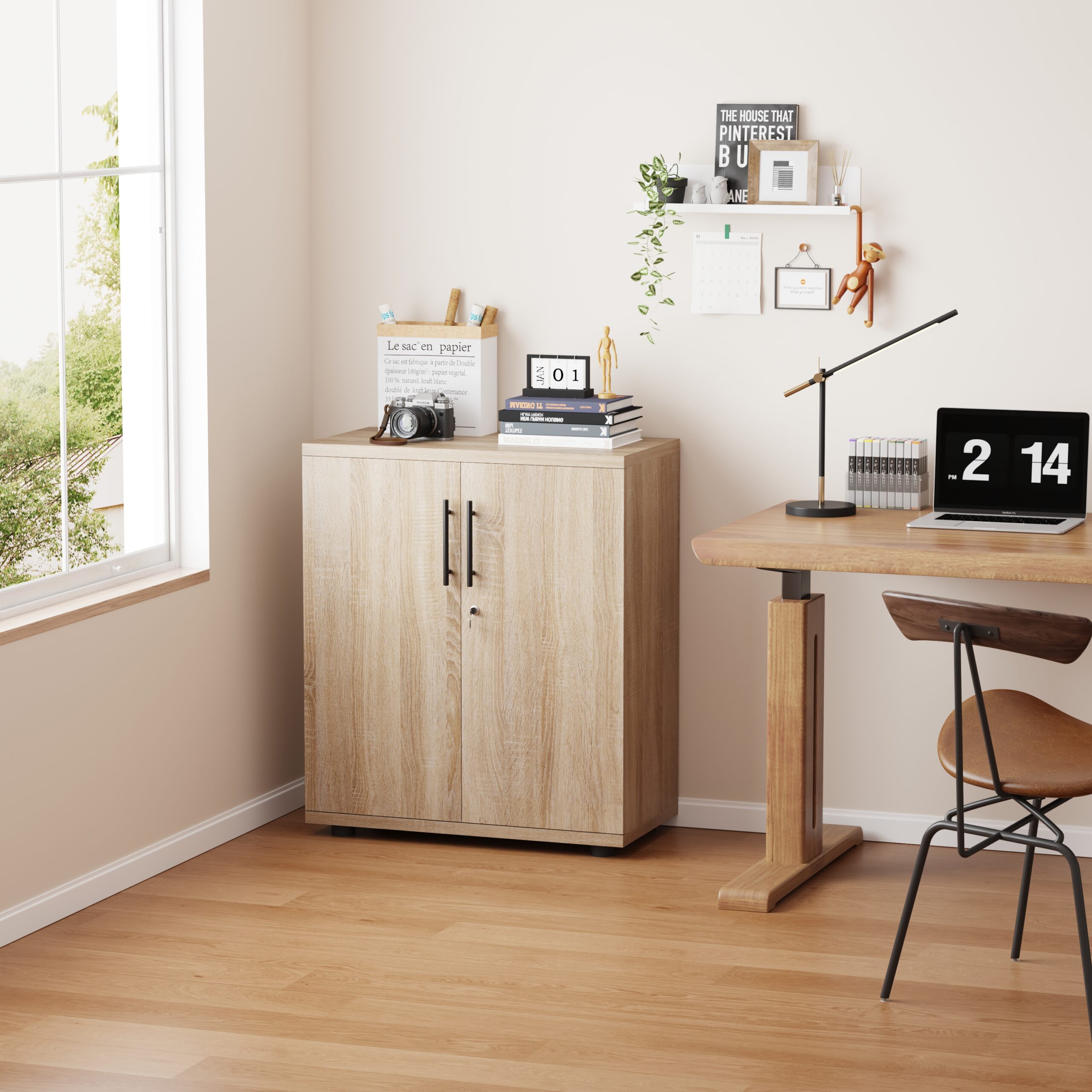 Sonoma Oak Storage Cabinet 89.5cm | 2 Door Lockable, 2 Shelves