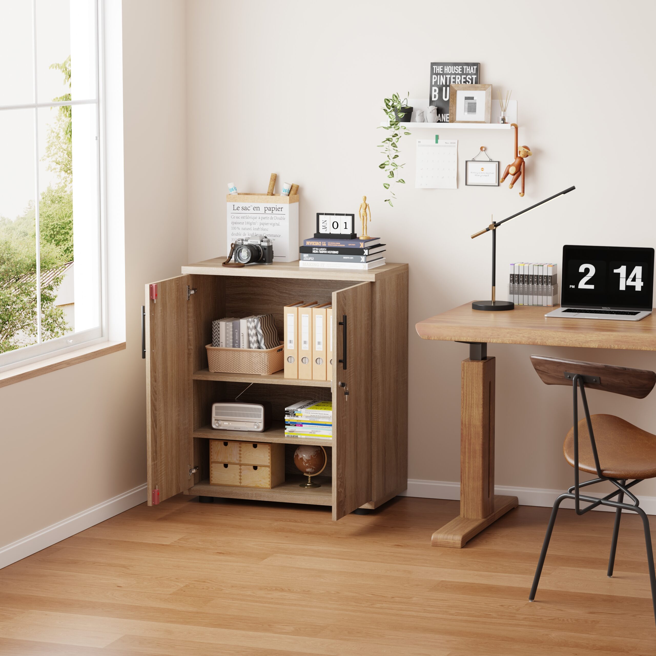 Sonoma Oak Storage Cabinet 89.5cm | 2 Door Lockable, 2 Shelves
