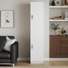 MMT White Slim 2 Door Storage Cabinet with 5 Adjustable Shelves 175cm