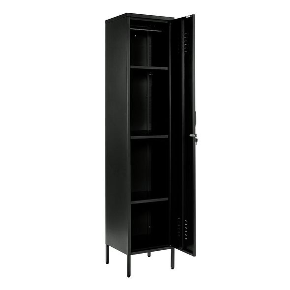 Black Metal Locker Cabinet 180cm | Lockable Single Door Storage