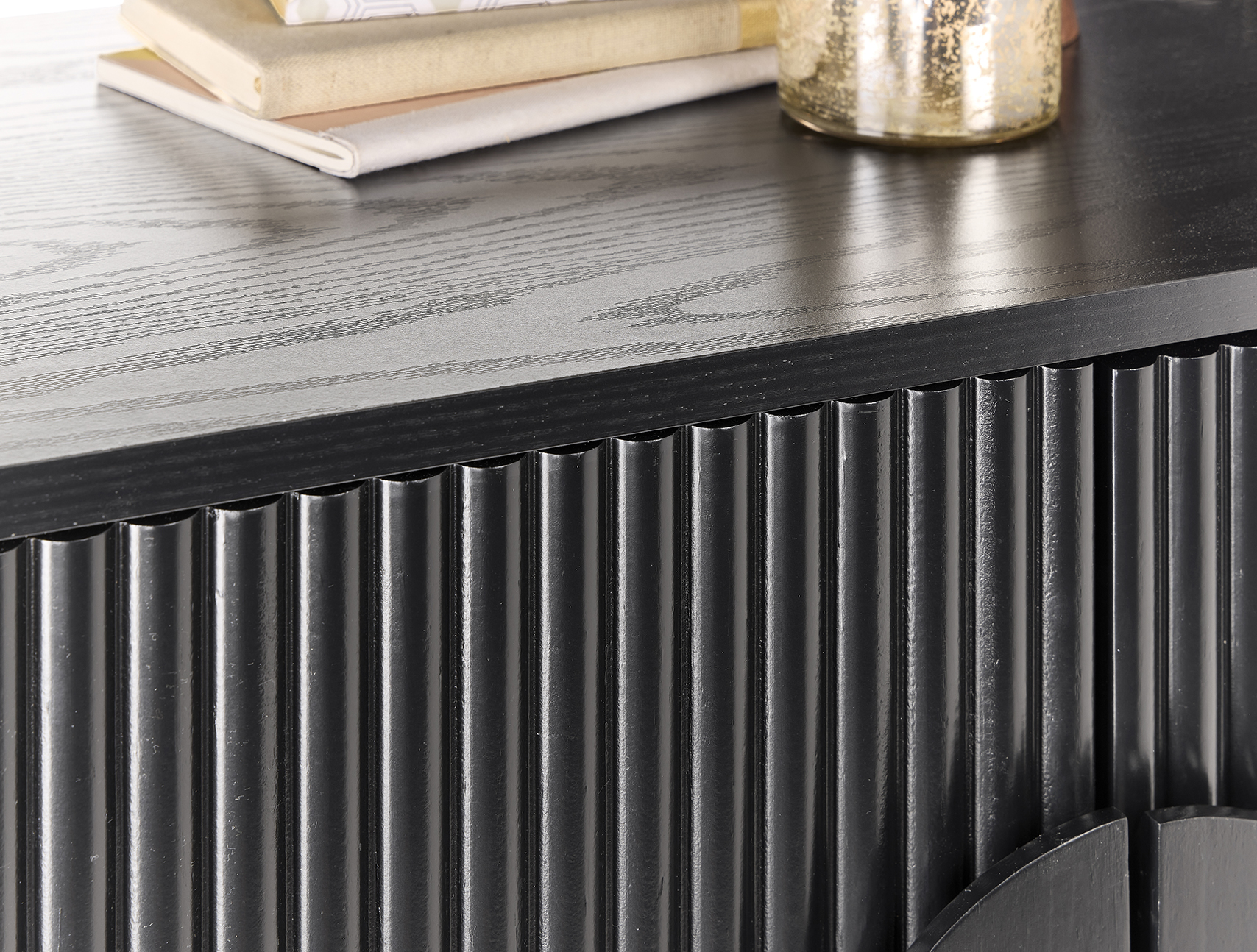 Black 60cm Sideboard Storage Cabinet | Fluted 2 Door
