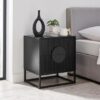 Black Bedside Table with 2 Fluted Drawers & Steel Legs