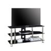 Black 105cm TV Stand Cabinet with Glass Shelves & Soundbar Shelf