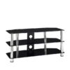 Black 105cm TV Stand Cabinet with Glass Shelves & Soundbar Shelf