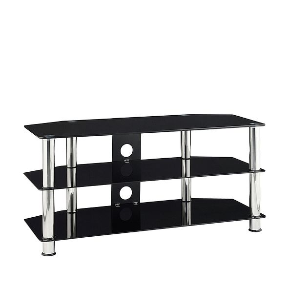 Black 105cm TV Stand Cabinet with Glass Shelves & Soundbar Shelf