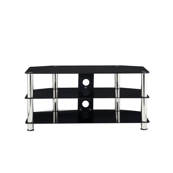 Black 105cm TV Stand Cabinet with Glass Shelves & Soundbar Shelf