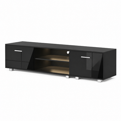 Black 160cm TV Stand Cabinet with Soundbar Shelf & LED Lights | Up to 65 Inch TVs