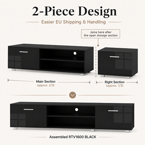 Black 160cm TV Stand Cabinet with Soundbar Shelf & LED Lights | Up to 65 Inch TVs