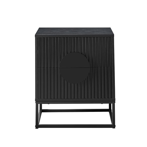 Black Bedside Table with 2 Drawers | Fluted Front