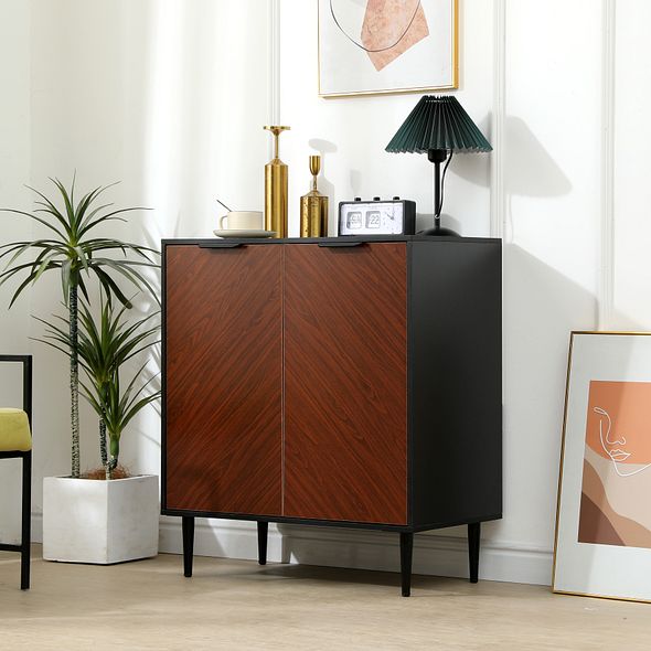 Black Mid-Century Sideboard Cabinet | 2 Door, Adjustable Shelf