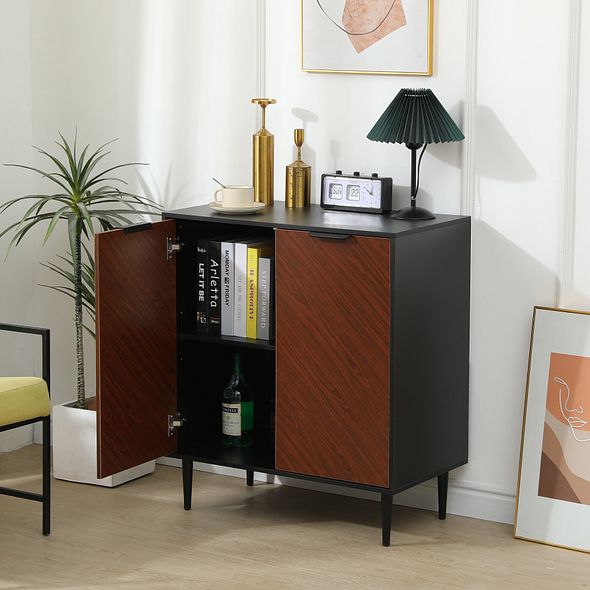 Black Mid-Century Sideboard Cabinet | 2 Door, Adjustable Shelf