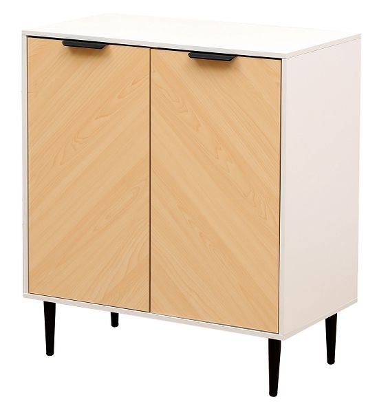 White & Oak Mid-Century Sideboard Cabinet | 2 Door, Adjustable Shelf