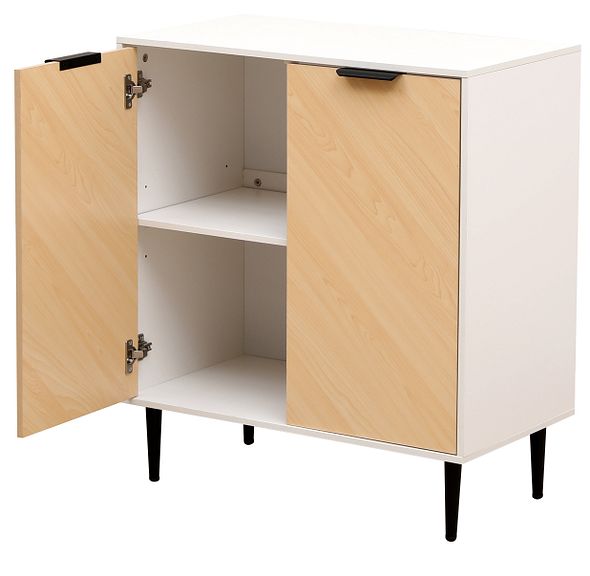 White & Oak Mid-Century Sideboard Cabinet | 2 Door, Adjustable Shelf