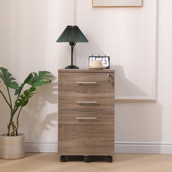 Dark Oak 3 Drawer Mobile Filing Cabinet | Lockable Under Desk Pedestal
