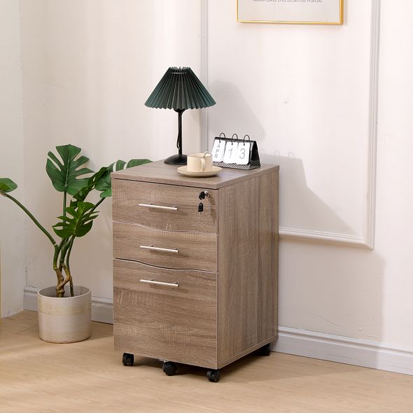 Dark Oak 3 Drawer Mobile Filing Cabinet | Lockable Under Desk Pedestal