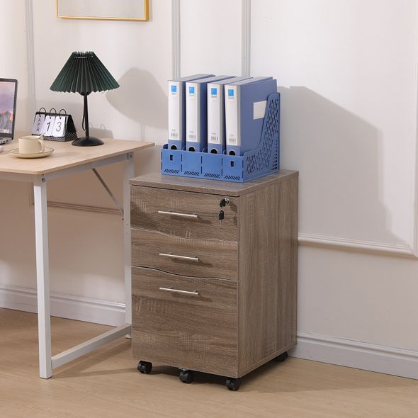 Dark Oak 3 Drawer Mobile Filing Cabinet | Lockable Under Desk Pedestal