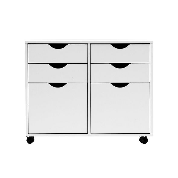 White Mobile Storage Cabinet with 4 Drawers & 2 Cupboards