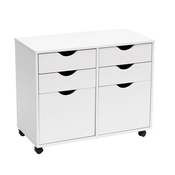 White Mobile Storage Cabinet with 4 Drawers & 2 Cupboards