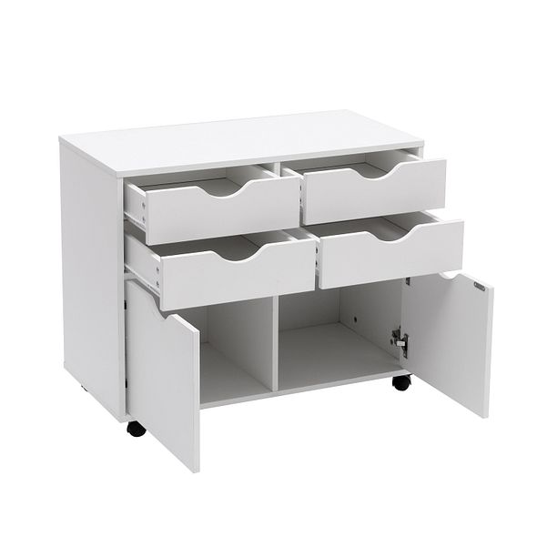 White Mobile Storage Cabinet with 4 Drawers & 2 Cupboards