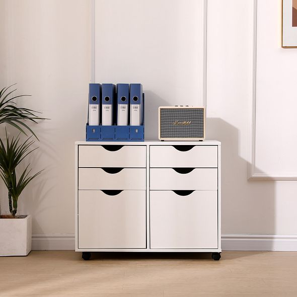 White Mobile Storage Cabinet with 4 Drawers & 2 Cupboards