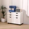 White Mobile Storage Cabinet with 4 Drawers & 2 Cupboards