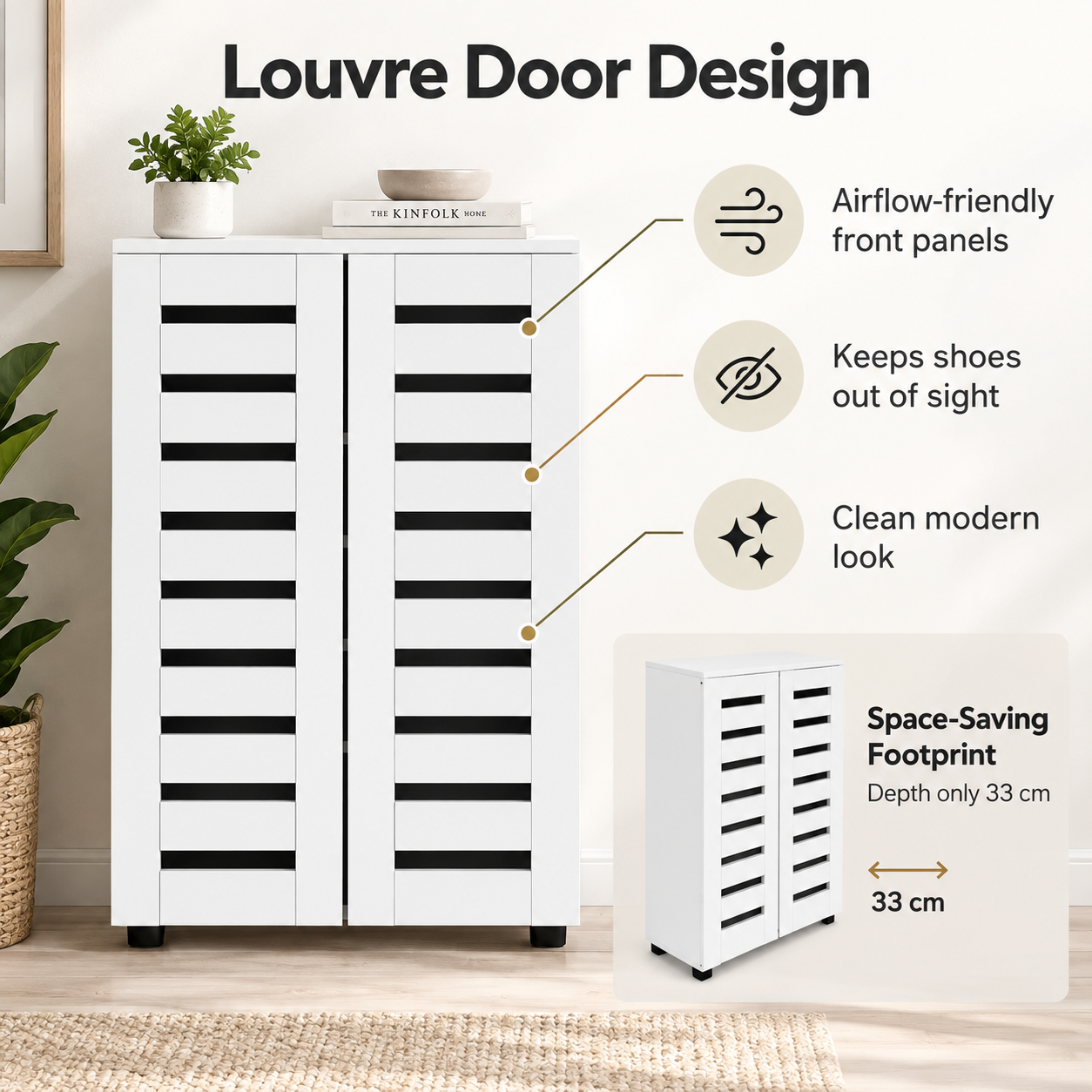 White Shoe Storage Cabinet with Slatted Doors | 60cm