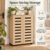 MMT Oak Effect 2 Door Shoe Storage Cabinet with Slatted Doors 60cm
