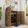 Oak Effect 3 Door Shoe Storage Cabinet with Slatted Doors | 114cm