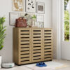 Oak Effect 3 Door Shoe Storage Cabinet with Slatted Doors | 114cm