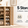 Oak Effect 3 Door Shoe Storage Cabinet with Slatted Doors | 114cm