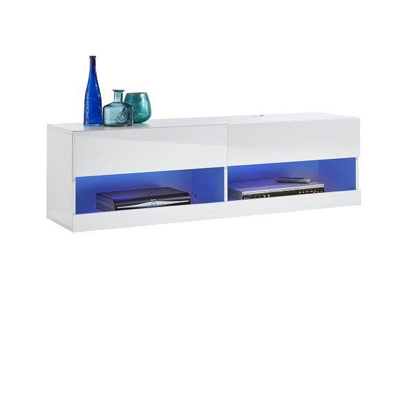 White 140cm Wall-Mounted TV Cabinet with LED Lights