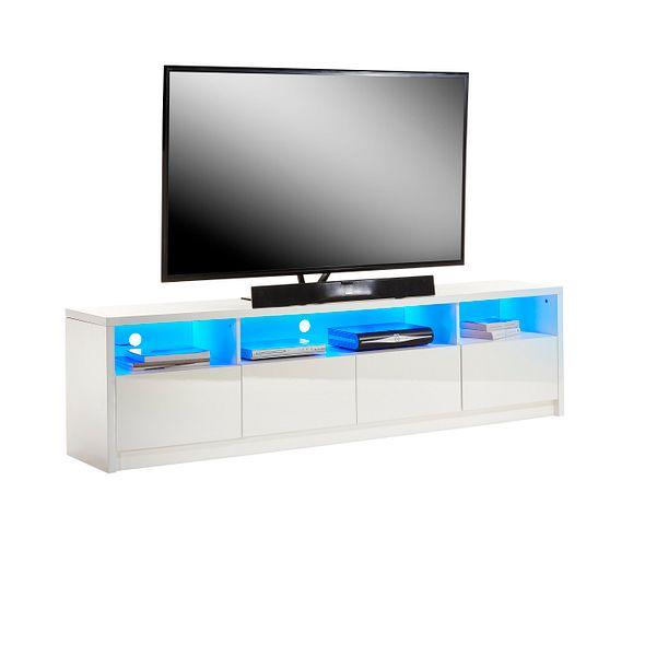 White 200cm TV Stand Cabinet with LED Lights | Up to 90 Inch TVs