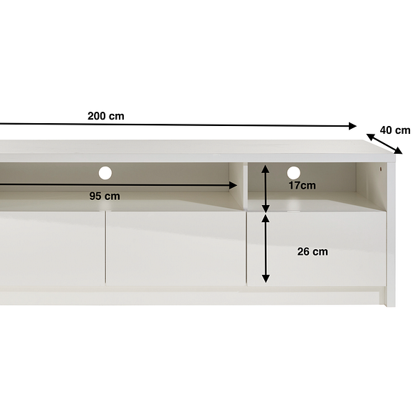 White 200cm TV Stand Cabinet with LED Lights | Up to 90 Inch TVs