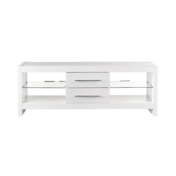 White 140cm TV Stand Cabinet with Glass Shelves & LED Lights | Up to 65 Inch TVs