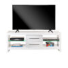 White 140cm TV Stand Cabinet with Glass Shelves & LED Lights | Up to 65 Inch TVs